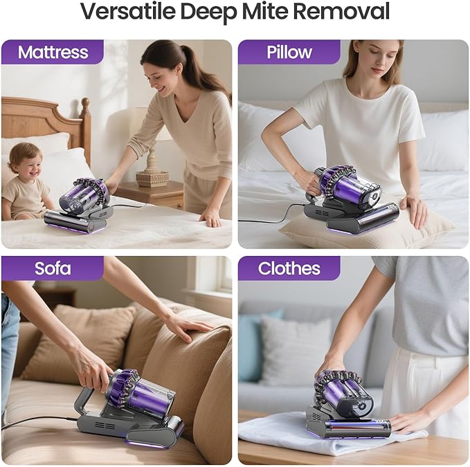 Xlife Mattress Vacuum Cleaner, Bed Vacuum with 2 Roller Brushes for Pet Hair, 253.7nm UV-C Light, 140F° Heating, 550W 16KPA Suction, HEPA Filter Couch Vauum for Bed, Sofa, Pillow, Baby Crib (Corded
