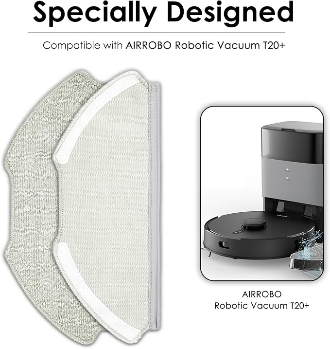 (4 Pack) T20+, T25+, T30+ Replacement Mop Pads Compatible with Airrobo T20+, T25+, T30+ Robot Vacuum Cleaner, Washable Replacement Mop Cloths, Mop Pad Accessories Kit
