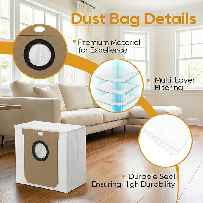 10-Pack Reusable Dust Bag Compatible for Eufy L60 SES / L60 Hybrid SES (5000Pa) / L50 SES (4000Pa), for Eufy L60 / L50, for Airzeen V8 Pro Robot Vacuum Parts Replacement Trash Bags