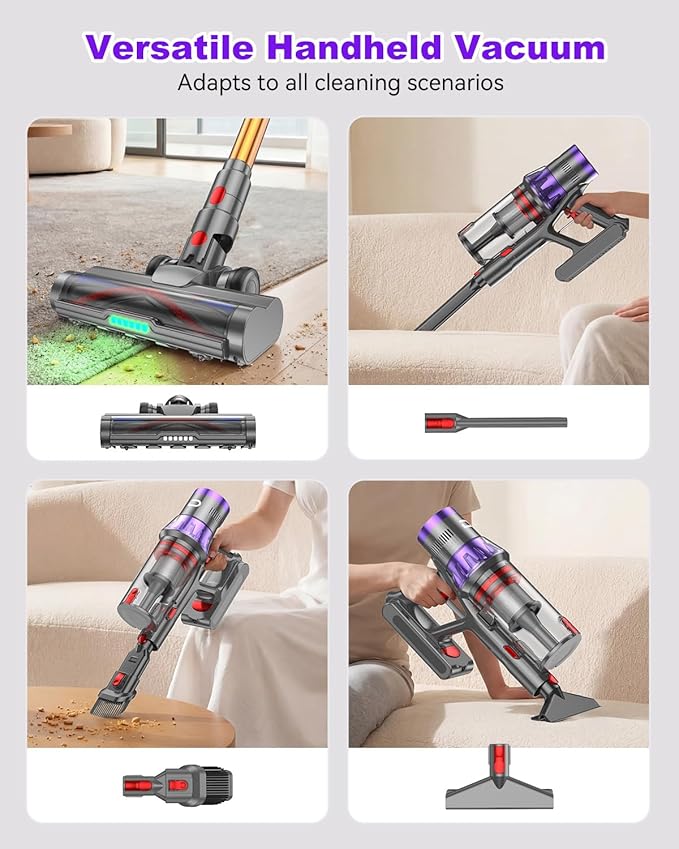 YU7 Max Cordless Vacuum Cleaner 600W 75Min 55kPa Powerful Suction Stick Vacuum, Anti-Tangle, Touch Screen, Self-Standing Lightweight Wireless Vac for Home Pet Hair Carpet Hard Floors