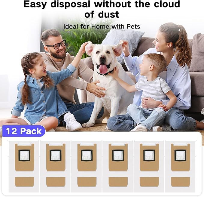 12 Pack Dust Bags Compatible with Eufy E28 OMNI, E25 OMNI, C28 OMNI Robot Vacuum, 4-Layer Replacement Disposable Bags, 3L Large Capacity
