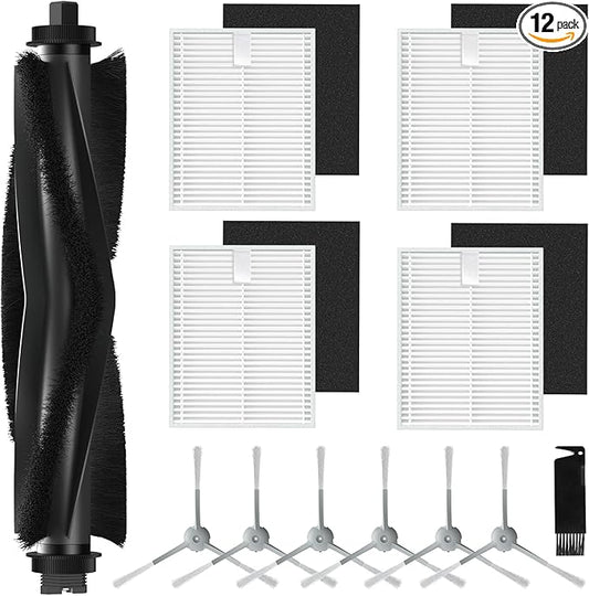 12 Pack Replacement Accessories kit Compatible with eufy L60/ L60 SES/ L50/ L50 SES Robot Vacuum Replacement Parts (1 Pack Roller Brush+4 Pack Filter & Sponge+6 Pack Side Brush+1 Cleaning Kit)