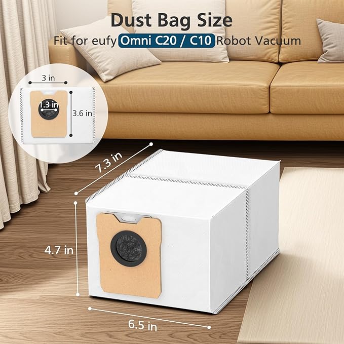 18 pcs Dust Bags for eufy Omni C20 C10 Robot Vacuum, 3.6L Large Capacity Replacement Bags with 3-Layer Odorproof & Leakproof Fabric