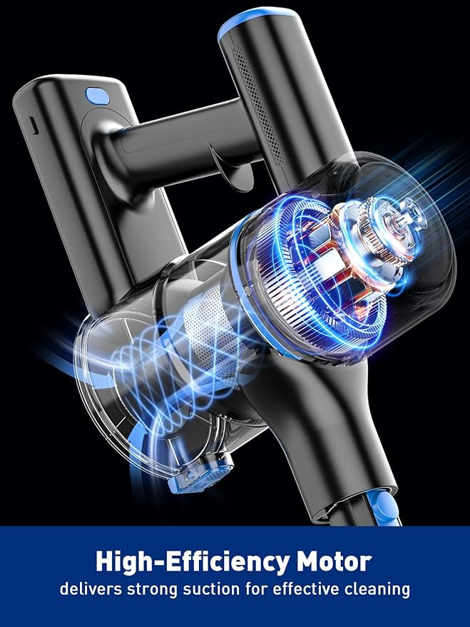 VOKENE Cordless Vacuum Cleaner, 8 in 1 Powerful Suction Lightweight Vacuum Cleaner for Home, LED Display, 3 Suction Modes, 45Mins Detachable Battery Vacuum for Hard Floor Carpet Pet Hair