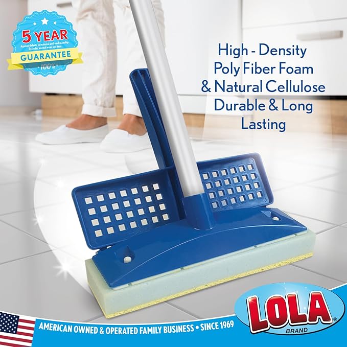 LOLA Squeeze Sponge Mop w/ Poly Foam & a Natural Cellulose Layer & 3 Replacement Heads / Refill Bundle, Absorbs & Wicks Moisture, Floor Cleaner