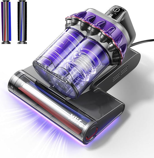 Xlife Mattress Vacuum, Bed Vacuum Cleaner with 2 Roller Brushes for Pet Hair, 253.7nm UV-C Light, 140F° Heating, 550W 16KPA Suction, HEPA Filter Couch Vauum for Bed, Sofa, Pillow, Baby Crib (Corded)