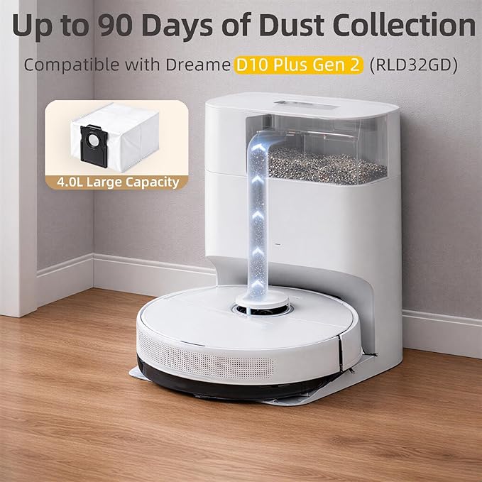 10-Pack 4-Liter Dust Bags Compatible with Dreame D10 Plus Gen 2 Robot Vacuum (RLD32GD), 10 × 4L Disposable Replacement Vacuum Bags