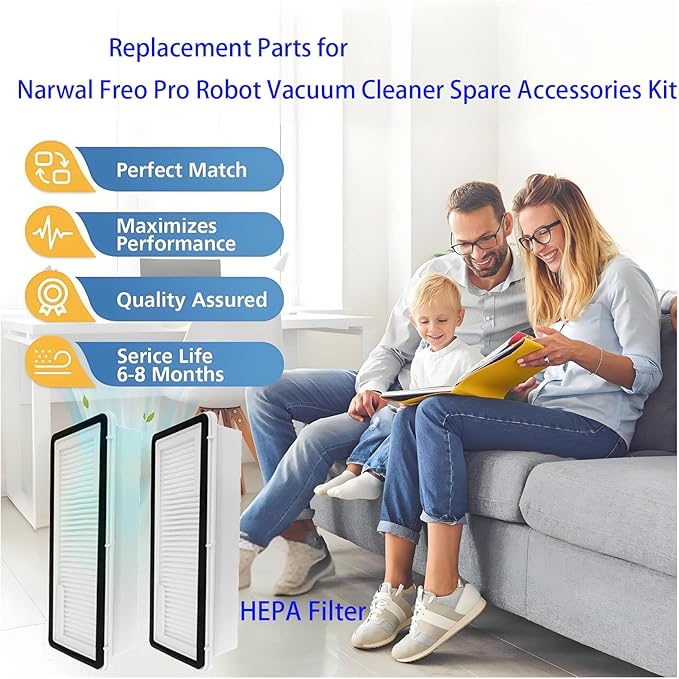 Replacement Accessories kit For Narwal Freo Pro Robot Vacuum Cleaner, pats 1 Main Brush,4 Mop Pads,4 Side Brushes, 2 Hepa Filters,2 Dust Bags Spare Attachments