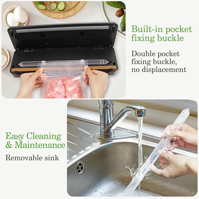 Vacuum Sealer Machine for Food- 10X Longer Food Saver with 7 Modes, Built-in Cutter & External Suction Nozzle - for Meat, Seafood, Fruits - Starter Kit with Bags & Hose