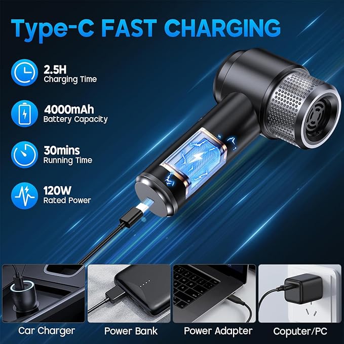Vacuums, Handheld Vacuum Cordless - 2-in-1 Car Vacuum Suction & Blowing Function, 16000PA Car Vacuum Portable, Multi-Nozzles, Ideal for Pet Hair, Dust