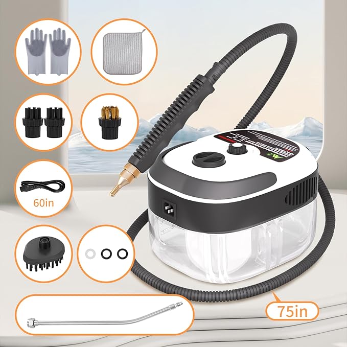 STRCEAT Handheld Pressurized Steam Cleaner,2500W Handheld High Temp Portable Cleaning Machine, Cleaning for Couch, Auto, Floor and More (White)