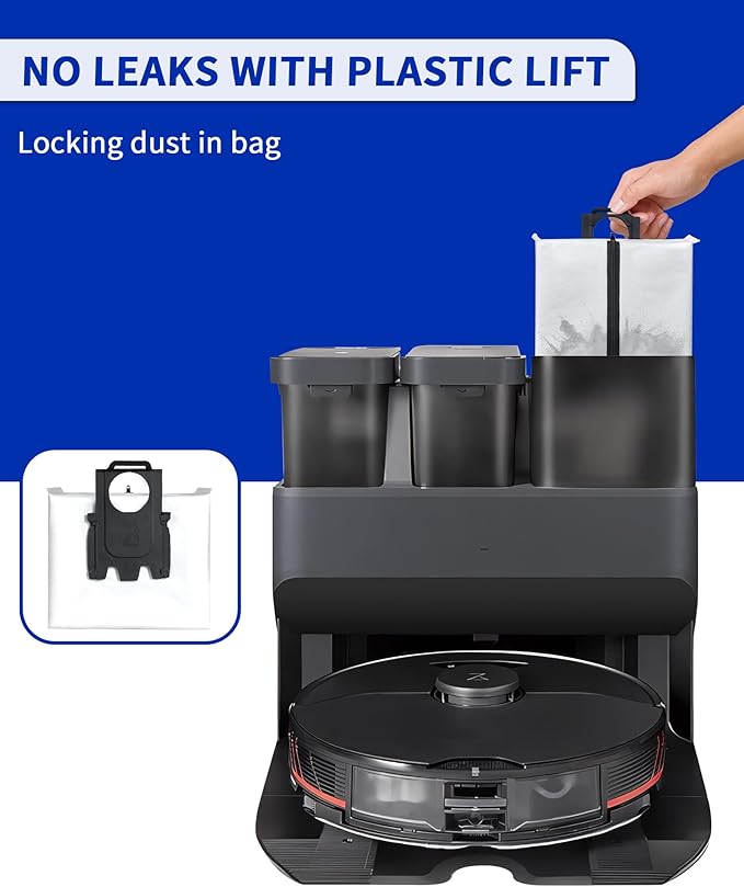 Reusable Dust Bags for Roborock S8 Pro Ultra, S8+, S7 MaxV Ultra/Max Ultra, Q5+, Q7+, Q5 Pro+, Q8 Max+ Robot Vacuum & Auto-Empty Dock Pure, 3 Pack New Version
