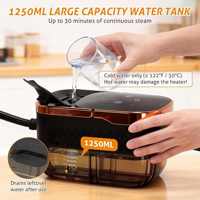 WICHEMI High Pressure Steam Cleaner Handheld Steam Cleaner Steamer for Cleaning Electric Steam Cleaning Machine for Home Kitchen Auto Car Detailing (Black+Rose Gold)