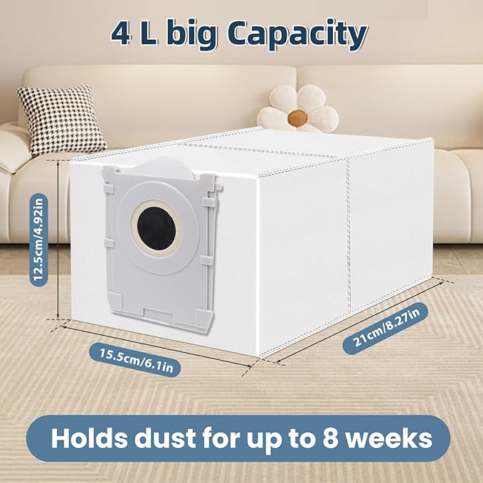 12 Pack Dust Bags Compatible with ECOVACS DEEBOT X9S/X9 PRO/X8 PRO OMNI, T80S/T80/T50 MAX PRO/T50 PRO/T50/T30C OMNI Robot Vacuum, 4 L Large Capacity Disposable Replacement Bags