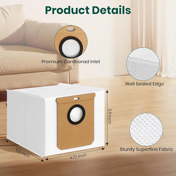 14 Pack Vacuum Bags for Eufy L60, L60 Hybrid, L50 Series Robot Vacuum, Large Capacity Disposable Replacement Dust Bags, Up to 60 Days Hands Free Cleaning