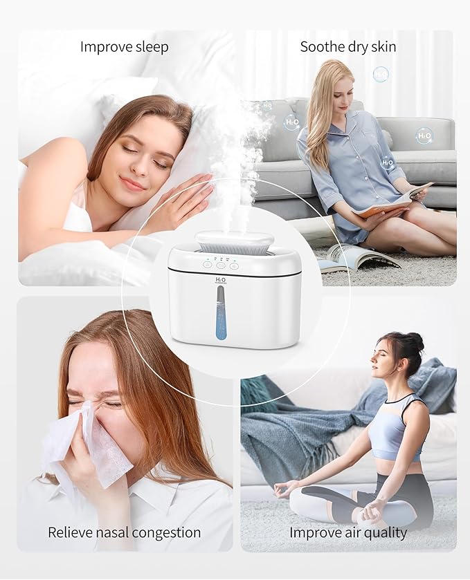 SZO Double Spray Humidifiers for Bedroom Large Room, 2.5L Cool Mist Humidifier for Plants Baby Nursery, Dual Nozzle Output, 16dB Quiet, Auto Shut-Off, Night Light, White