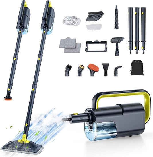 10-in-1 Steam Cleaner, Steam Mop & Handheld Steam Cleaner with 350ml Water Tank, 10s Fast Heating, 2 Steam Modes, Portable Steamer for Kitchen, Floor, Tile, Window, BBQ Grill, Car, Soft Gray