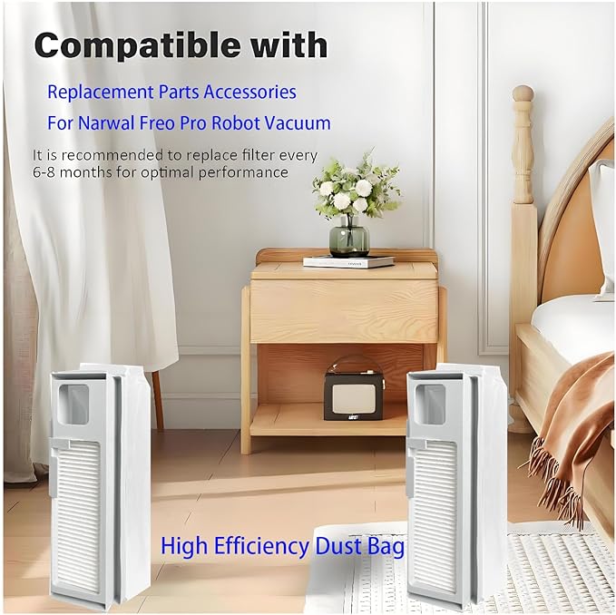 Replacement Accessories kit For Narwal Freo Pro Robot Vacuum Cleaner, pats 1 Main Brush,4 Mop Pads,4 Side Brushes, 2 Hepa Filters,2 Dust Bags Spare Attachments