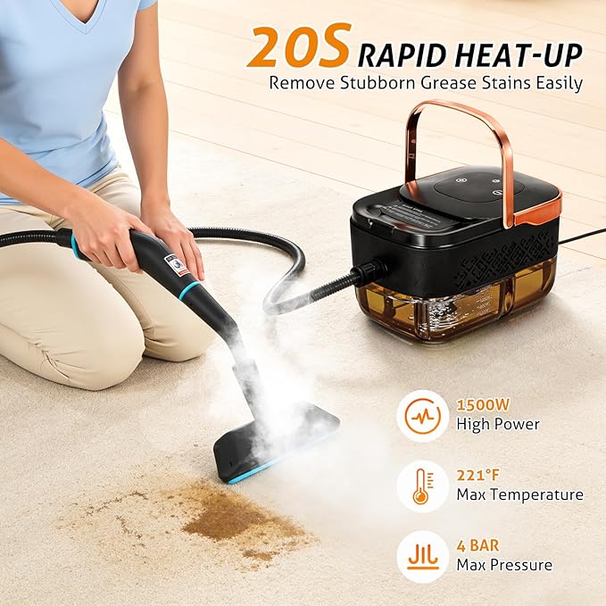 WICHEMI High Pressure Steam Cleaner Handheld Steam Cleaner Steamer for Cleaning Electric Steam Cleaning Machine for Home Kitchen Auto Car Detailing (Black+Rose Gold)