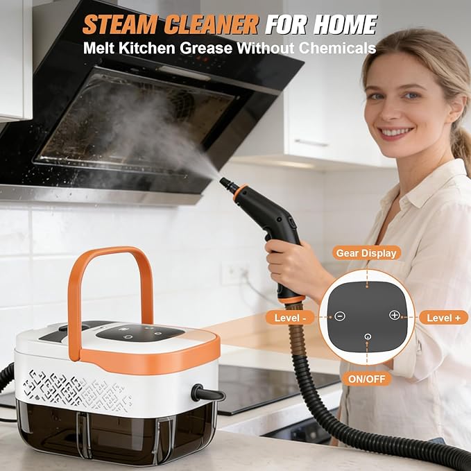 Steam Cleaner，2500W Portable Handheld Steamer- 6-Level Adjustable Steamer with 15S Heat-Up, Large Water Tank & 17-Piece Accessory Kit - Deep Clean Grease, Grout, Tile, Floors