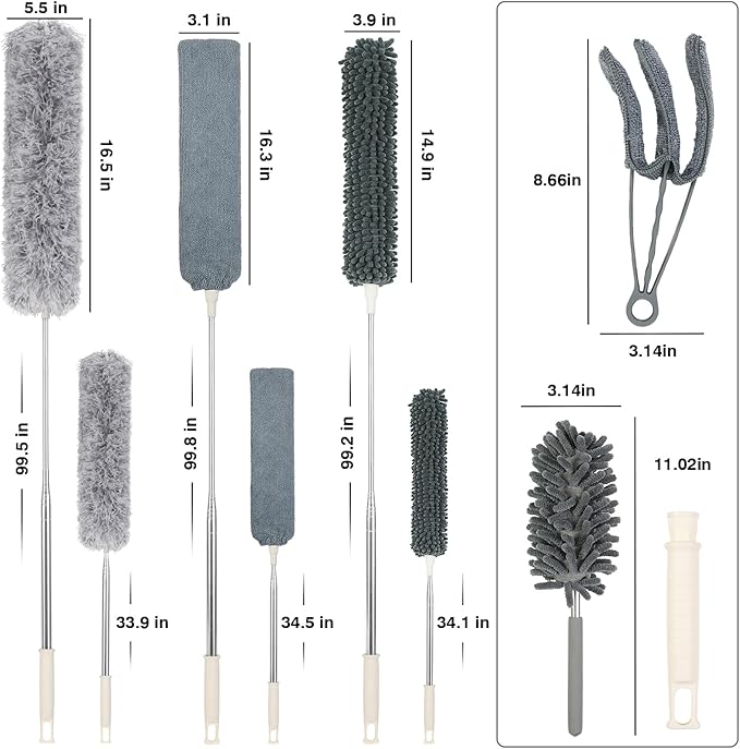 ZZ LAZYCOTTAGE 10 PCS Microfiber Feather Duster Kit, Dusters for Cleaning with Extension Pole, Retractable Bendable, Gap Dust Brush Blind Duster, for Cleaning Ceiling Fan, High Ceilings, Cars