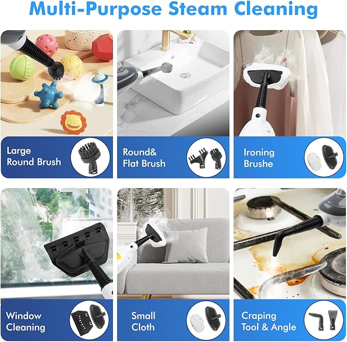 Steam Mop - All-in-one Powerful Handheld Steam Cleaner Detachable Handheld Steam Cleaner for Home, Multipurpose Steamer for Hardwood Floors, Clothes,Windows,Tiles,Carpet, Whole Home Use(Gray)