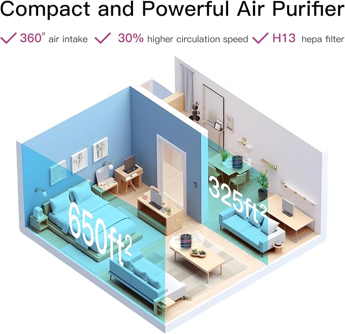 MEGAWISE Office Air Purifier with 3-in-1 HEPA Filter Desktop Air Cleaner for Smoke, Dust, Pet Dander, HEPA Air Purifier for Home and Bedroom, 100% Ozone Free (silvery)