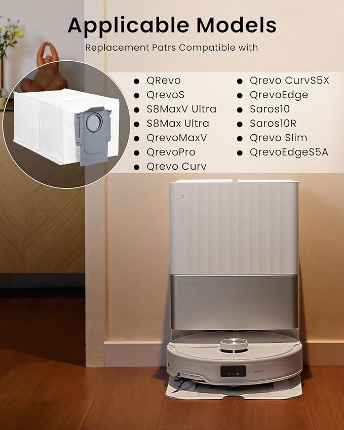 Replacement Dust Bag-2.7L Large Disposable Dust Bag For Roborock QV 35A,QrevoS5V,Saros10/10R/Qrevo/Q RevoS/Qrevo Pro/Plus/MaxV/Master/Curv S5X/Edge S5A/Qrevo Slim Robot Vacuum Cleaner,14Pack Dust Bags