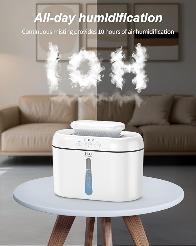 SZO Double Spray Humidifiers for Bedroom Large Room, 2.5L Cool Mist Humidifier for Plants Baby Nursery, Dual Nozzle Output, 16dB Quiet, Auto Shut-Off, Night Light, White