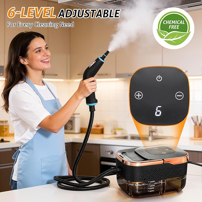 WICHEMI High Pressure Steam Cleaner Handheld Steam Cleaner Steamer for Cleaning Electric Steam Cleaning Machine for Home Kitchen Auto Car Detailing (Black+Rose Gold)