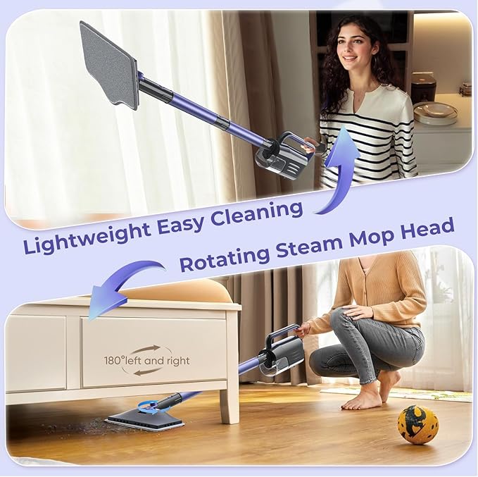 Steam Mop Cleaner with Detachable Handheld Steamer, 6-in-1 Multi Accessories, Removable Water Tank, 23FT Power Cable, Lightweight, Steam Cleaner for sealed Hard Floors (Violet)