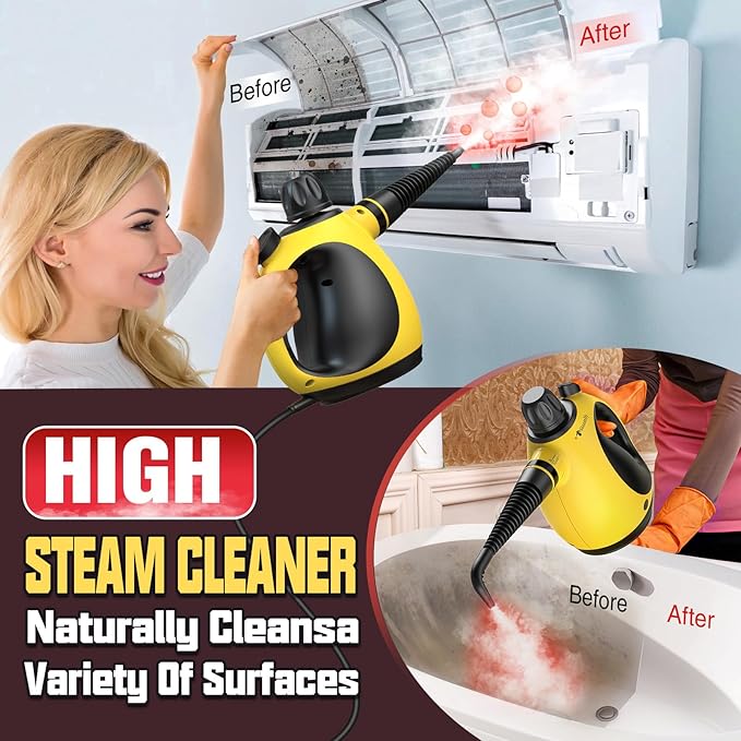 STEAMIFY Pressurized Handheld Steam Cleaner for Home, Multi-Surface Steamer with 12 Accessories, 12.8oz Natural Steamer for Cleaning Car, Bathroom, Shower, Upholstery, Grout, Window, Grease