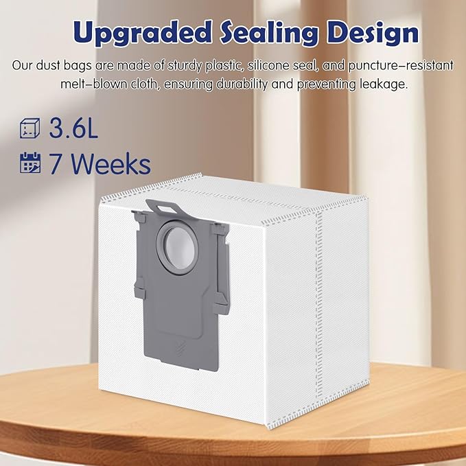 12 Pack Dust Bags for Roborock Q7 M5+/L5+, Q10 S5+/X5+, Q5+, Q5 Max+/Pro+/DuoRoller+, Q8 Max+, S8 Pro Ultra/S8+, S7 Max/MaxV Ultra Robot Vacuum, 3.6 L Large Capacity Disposable Replacement Bag