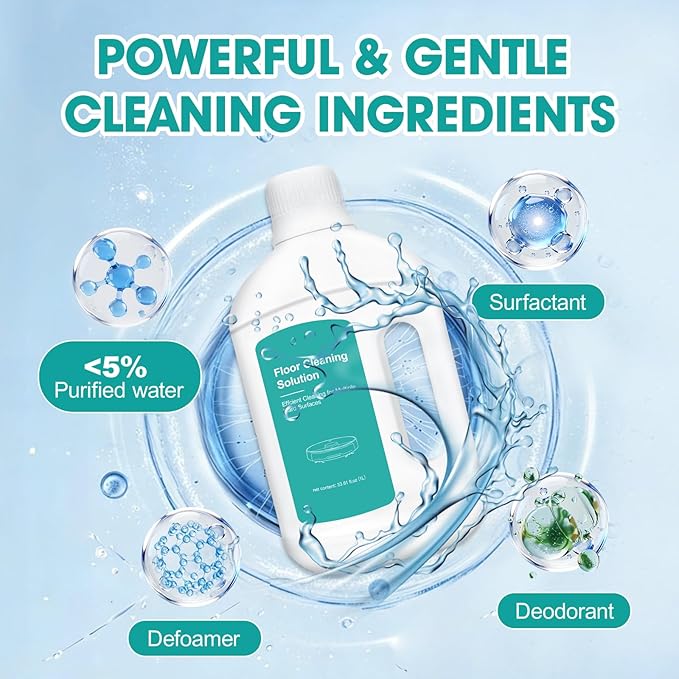 Floor Cleaning Solution Compatible with Dreame Cleaning Solution, for All Robot Vacuums & Wireless Wet/Dry Mops, Multi-Surface Detergent Refill for Hardwood, Tile & Laminate – Residue & Streak Free