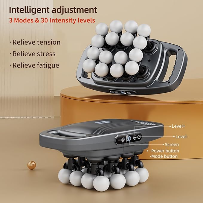 16 Head Massage Gun, Deep Tissue Percussion Massager with 30 Intensity Levels & 3 Smart Modes, Quiet Electric Muscle Massage for Back Neck Shoulder Leg, Handheld Percussion Therapy for Pain Relief