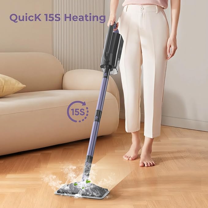 Steam Mop Cleaner with Detachable Handheld Steamer, 6-in-1 Multi Accessories, Removable Water Tank, 23FT Power Cable, Lightweight, Steam Cleaner for sealed Hard Floors (Dark purple)