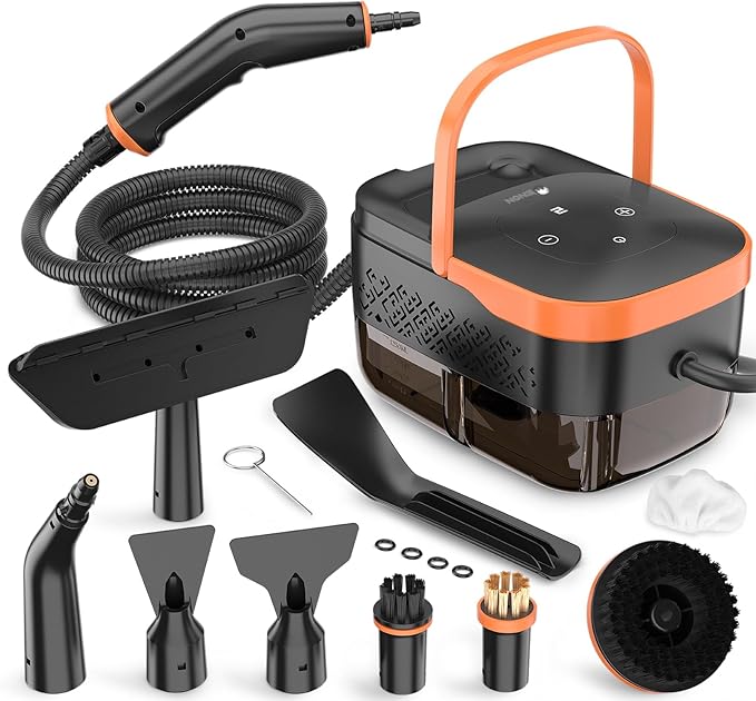 Steam Cleaner，2500W Handheld Portable Steamer for Car - 6-Level Adjustable Steamer with 15S Heat-Up, Large Water Tank & 17-Piece Accessory Kit - Deep Clean Grease, Grout, Tile, Floors
