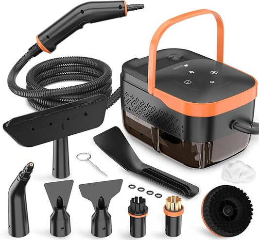 Steam Cleaner，2500W Handheld Portable Steamer for Car - 6-Level Adjustable Steamer with 15S Heat-Up, Large Water Tank & 17-Piece Accessory Kit - Deep Clean Grease, Grout, Tile, Floors