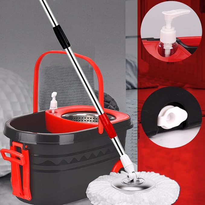 Spin Mop and Bucket with Wringer Set, 360° Rotating Head Mop Bucket System with 3 Microfiber Mop Refills Wet and Dry Suitable for Office and Home Use, Green (Black)