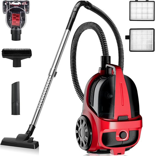 1600W Canister Vacuum Cleaner, Bagless Vacuum Cleaner with 45kPa Strong Suction, 4L Large Dust Cup, Variable Speed Control, 5 Tools, Lightweight Canister Vacuum for Home, Pet, Carpet, Hard Floor