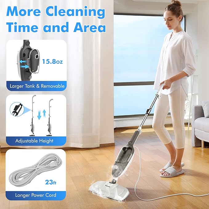 Steam Mop - All-in-one Powerful Handheld Steam Cleaner Detachable Handheld Steam Cleaner for Home, Multipurpose Steamer for Hardwood Floors, Clothes,Windows,Tiles,Carpet, Whole Home Use(Gray)