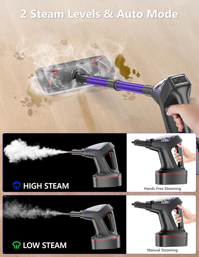 Steam Mop for Floor Cleaning, Heavy Duty All-in-One Steam Cleaner for Home with Detachable Handheld Steamer, for Hardwood, Tile, Walls, Grout, Windows, Furniture and Decks