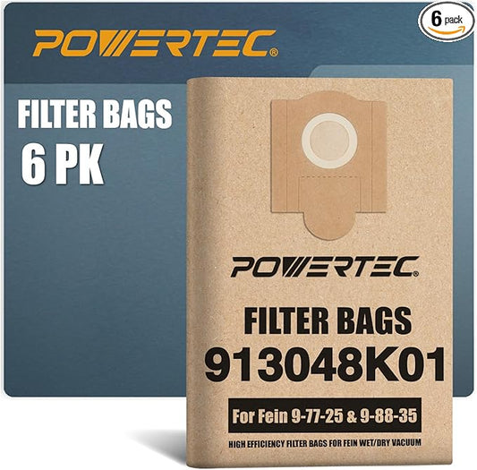 POWERTEC Shop Vacuum Bags 6PK Replacement Filter Bags for Fein Turbo III Wet/Dry Vac Dust Collection Shop Vacuum Accessories