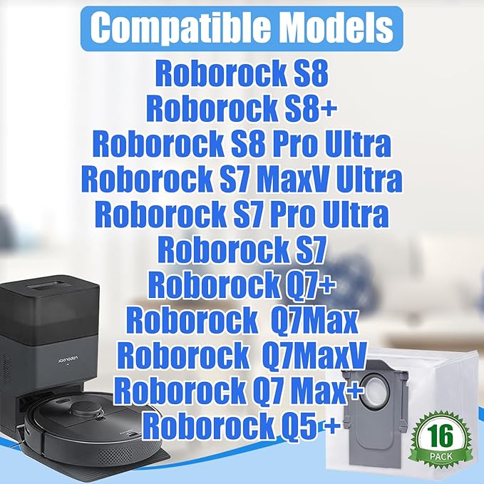 12 pack Dust Bags for roborock Disposable Dust Bag Q5 Q5+ Q7 Q7+ Q7 Max Q7 Max+ S7 MaxV Ultra S8+ S8 Pro Ultra Robot Vacuum,roborock q5 bags:3L Large Capacity Disposable Bag Replacement