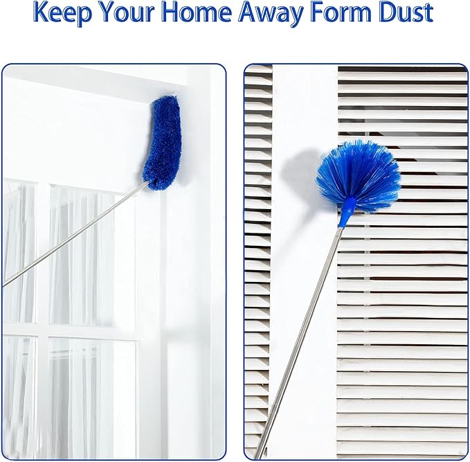 ZZ LAZYCOTTAGE Duster, Microfiber Dusters with 2 Handle Sets, Durable 15-98.1 Inches Long Telescopic Rod, Washable, Feather Dusters for Cleaning Cobweb and Ceilings Fans, 5 Pack (Blue)
