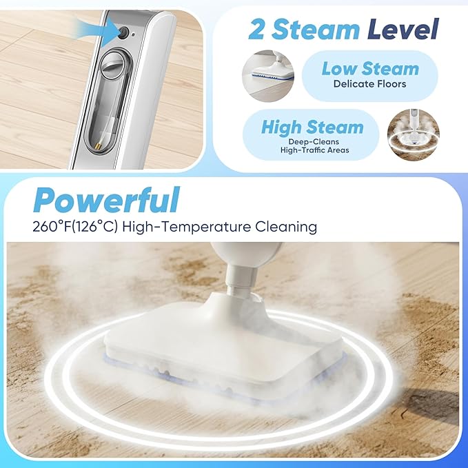 Steam Mop, Multi-Surface Steam Cleaner with Handheld Steamer for Floor Cleaning, Tile & Grout, Hardwood, Carpet, Windows, Washable Pads, Lightweight Swivel Head