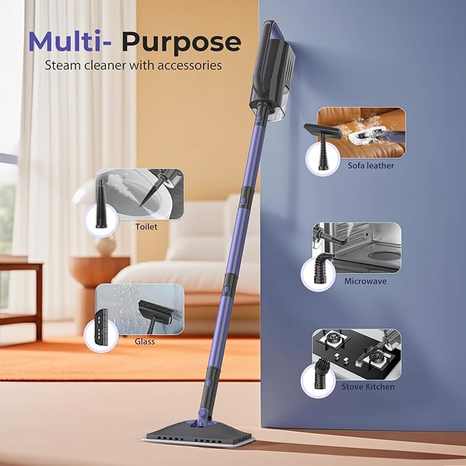 Steam Mop Cleaner with Detachable Handheld Steamer, 6-in-1 Multi Accessories, Removable Water Tank, 23FT Power Cable, Lightweight, Steam Cleaner for sealed Hard Floors (Violet)