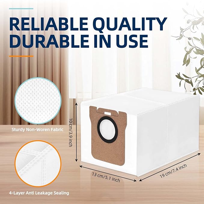 12 pcs Disposable Vacuum Dust Bag: for Dreame L10 Ultra/L10s Ultra/L20 Ultra/L30 Ultra/X20 Pro/X20 Pro Plus/S10 Pro/Xiaomi Robot Vacuum X10/X10 Plus/X20/X20 Plus, 3L Large Capacity