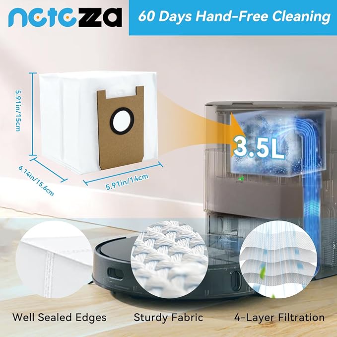 Netezza T20 Accessories Replacement Compatible with Airrobo T20+ Robot Vacuum Cleaner, 1 Main Brush, 2 HEPA Filters, 4 Dust Bags, 4 Mop Pads, 4 Side Brushes, T20+ Replacement Parts