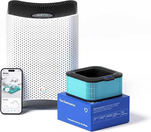 Mila Air Mini Smart Home Air Purifier with Overreactor H14 HEPA Replacement Filter, Removes Formaldehyde, VOCs, Dust & Odors, Ideal for Large Room or Bedroom, Quiet-Mode, Smoky Gray